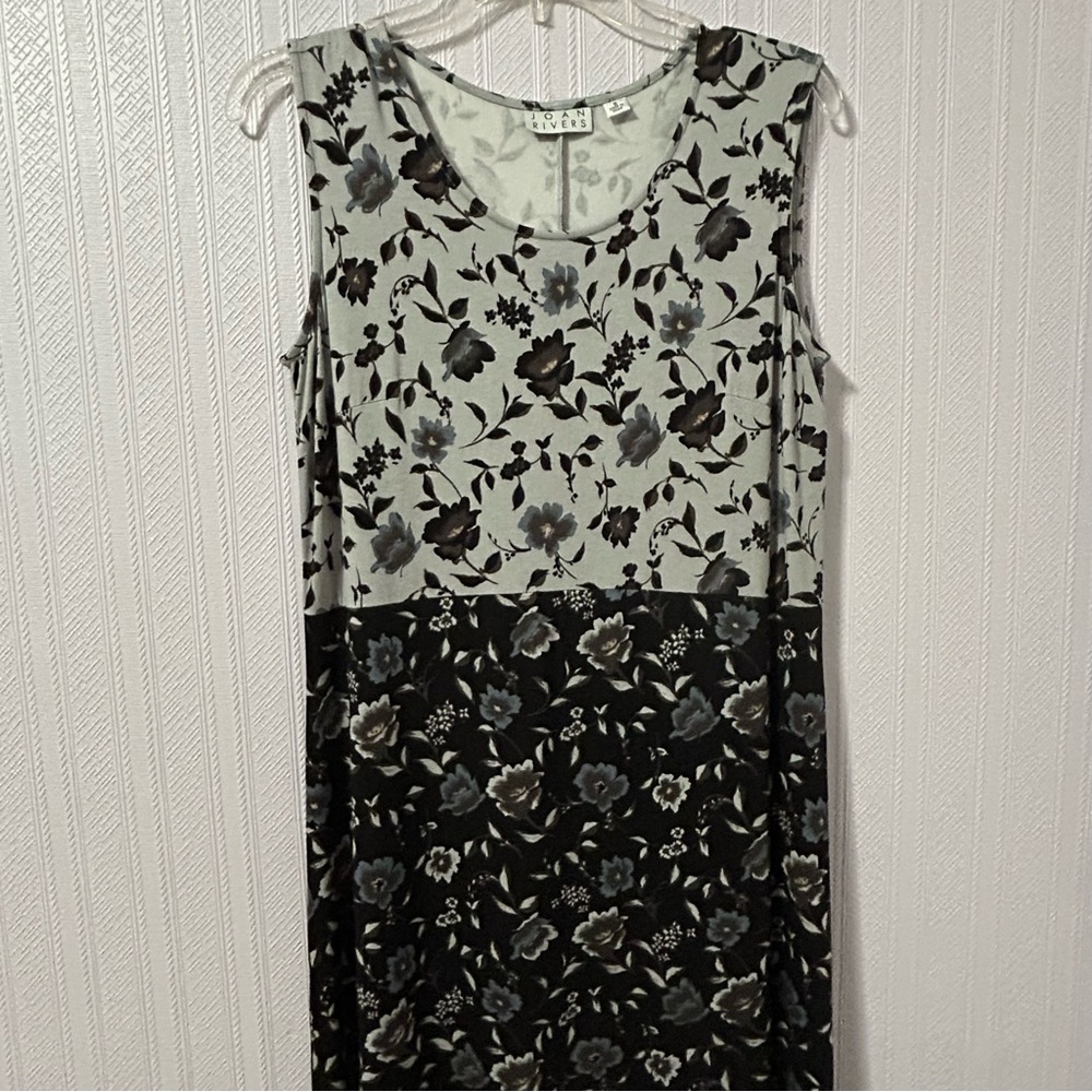 Joan Rivers Sleeveless Floral Print Maxi Dress Stretch Blue Black Gray - Picture 3 of 10